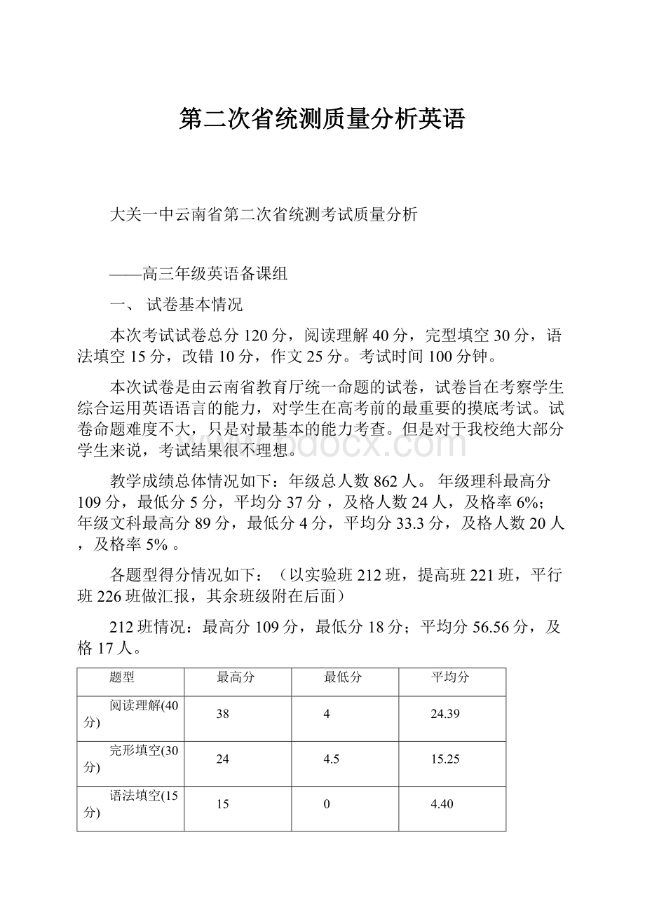 第二次省统测质量分析英语.docx