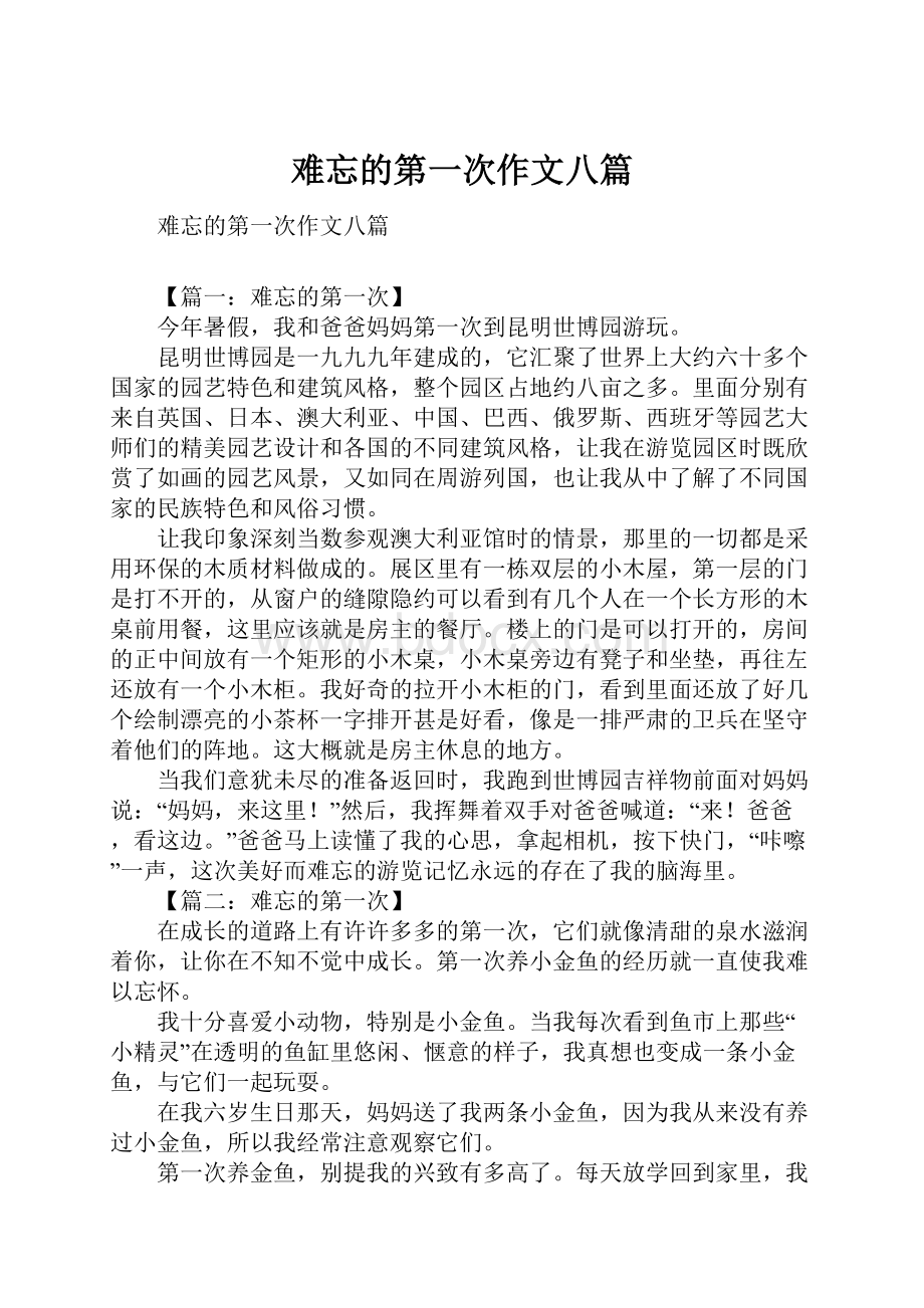 难忘的第一次作文八篇.docx