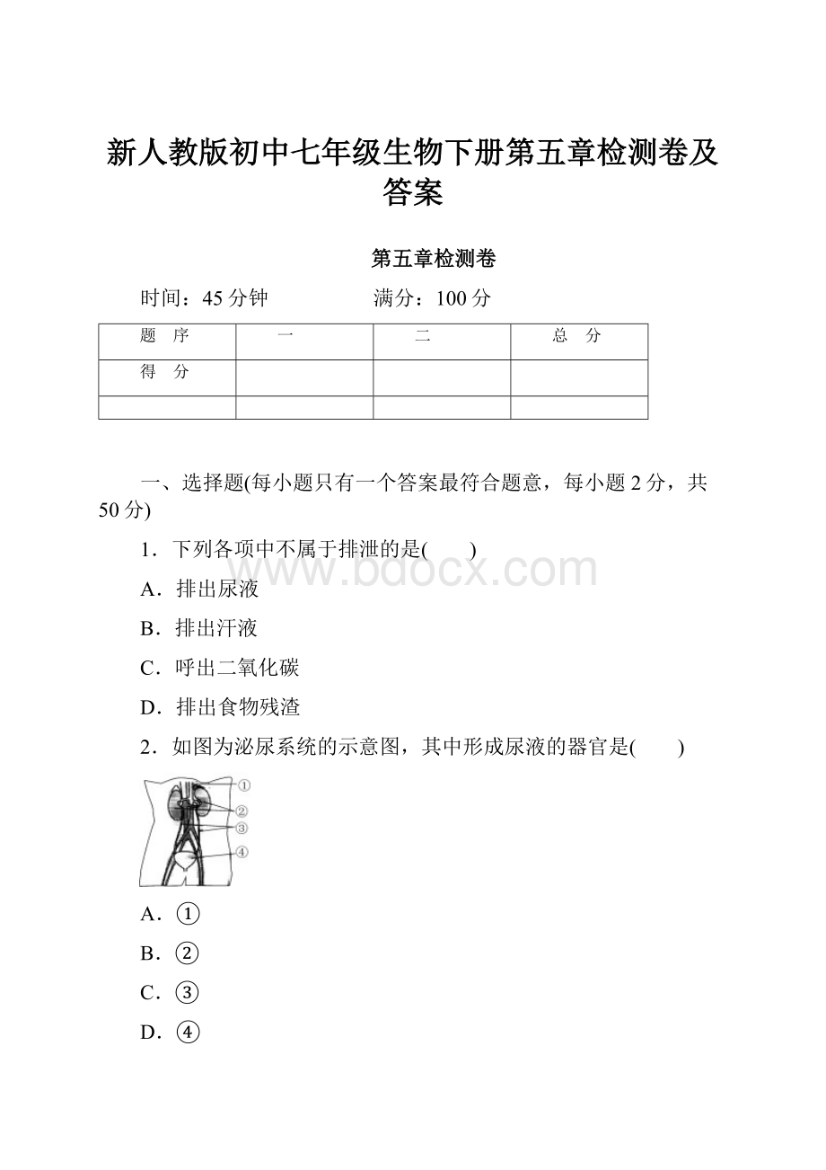 新人教版初中七年级生物下册第五章检测卷及答案.docx