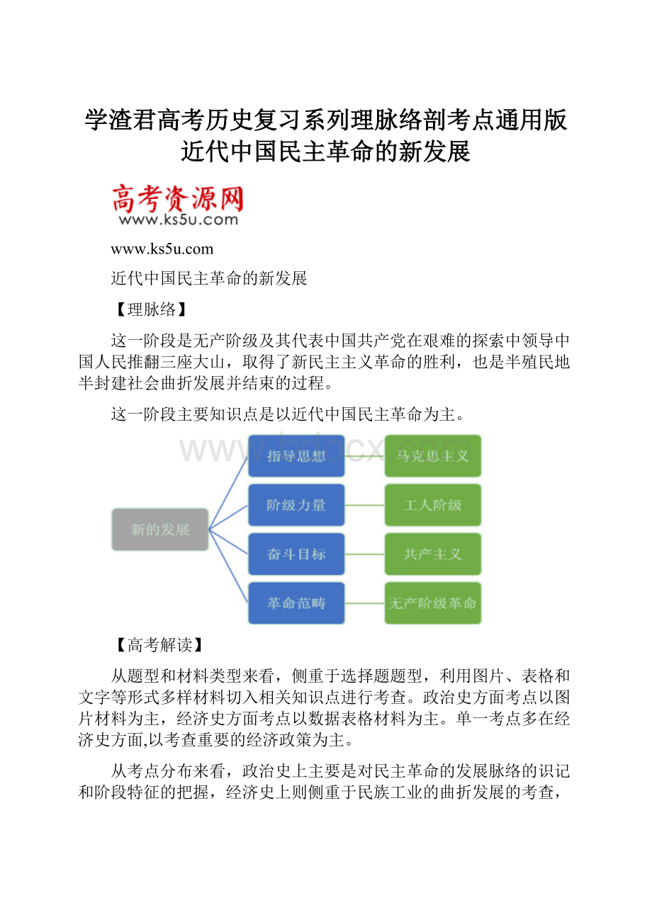 学渣君高考历史复习系列理脉络剖考点通用版近代中国民主革命的新发展.docx