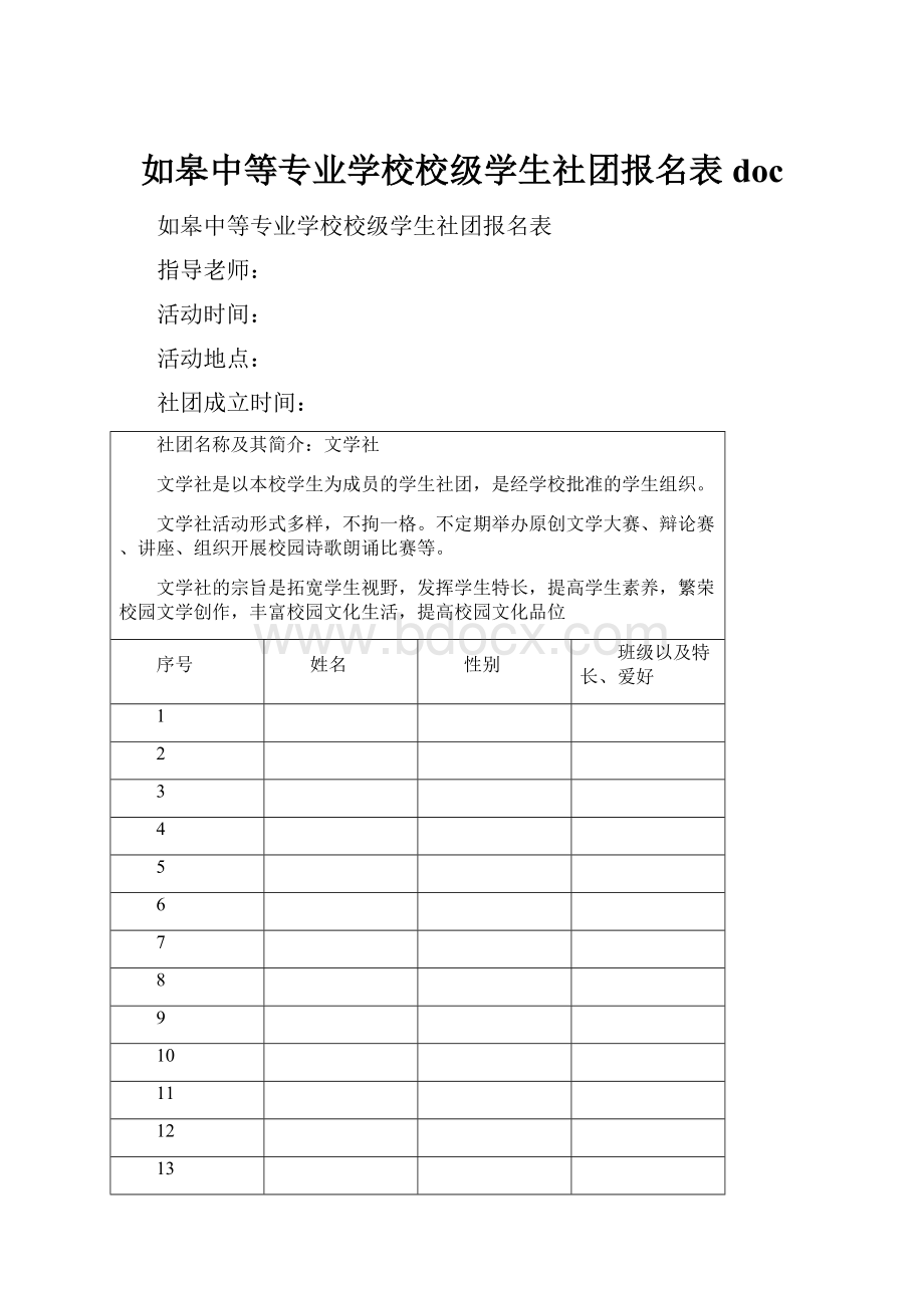 如皋中等专业学校校级学生社团报名表doc.docx_第1页