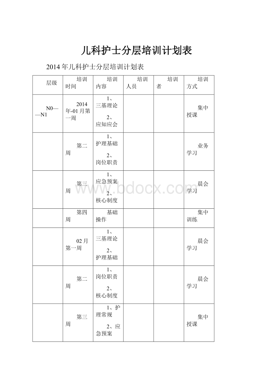 儿科护士分层培训计划表.docx