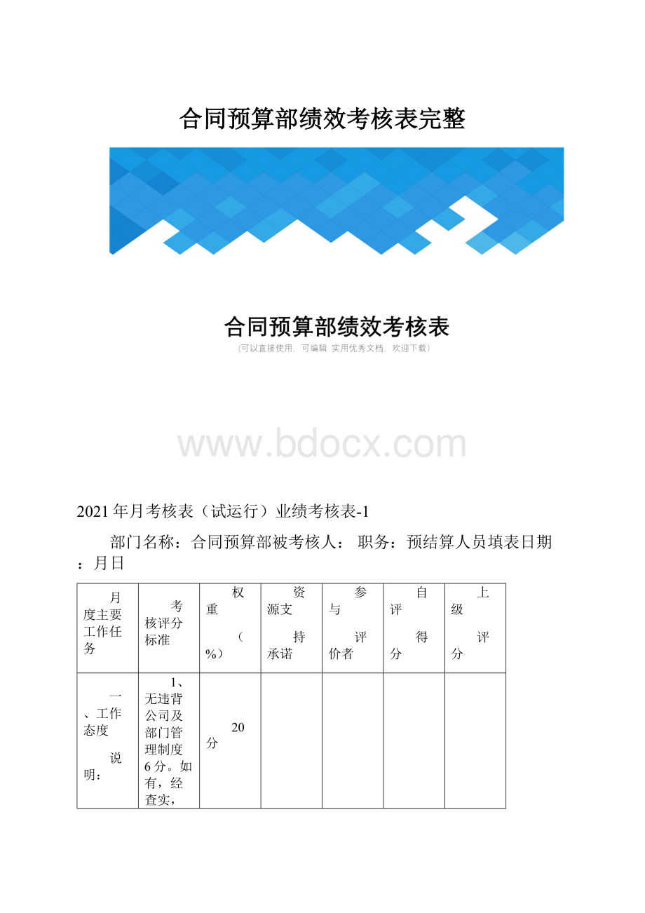 合同预算部绩效考核表完整.docx