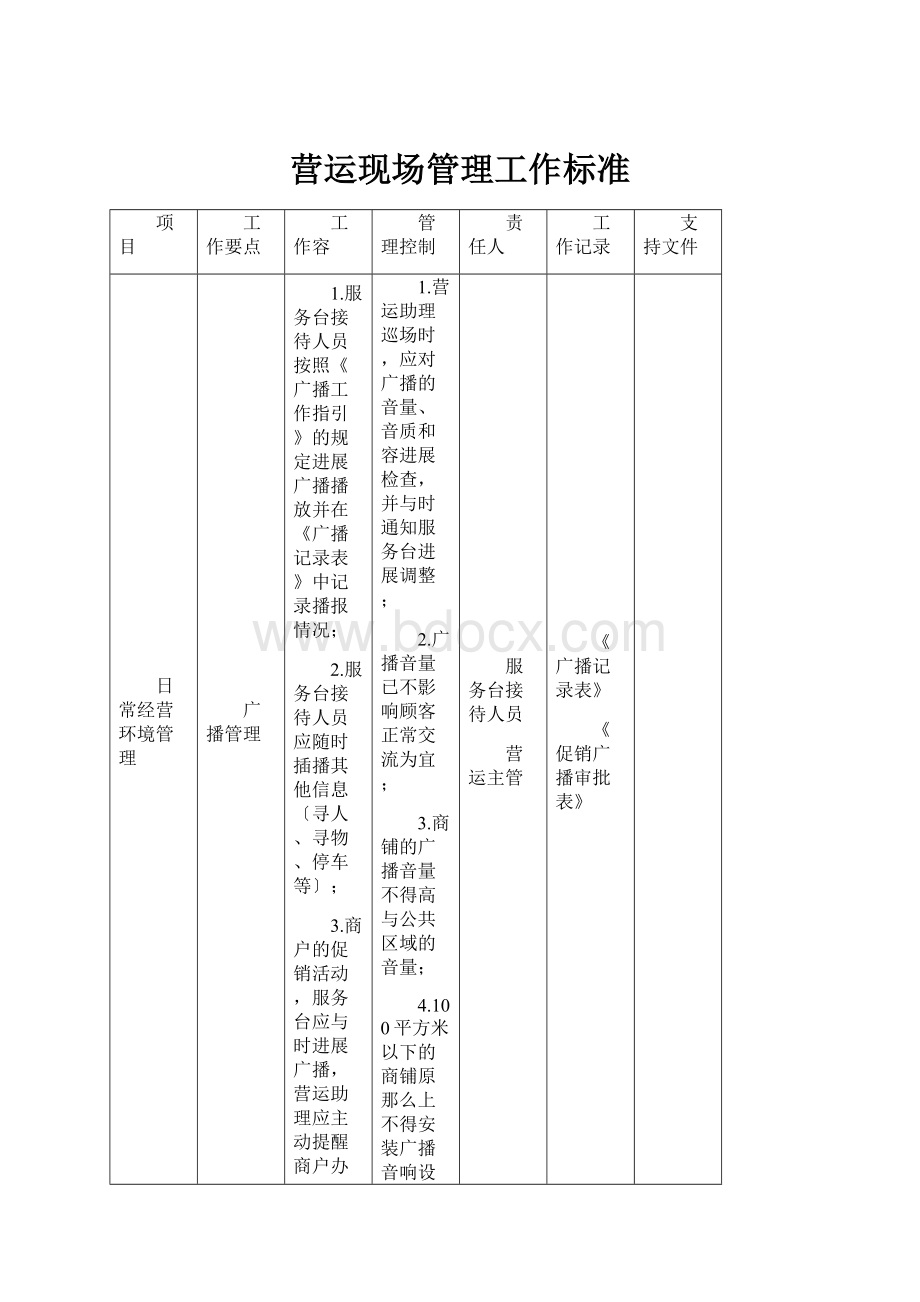 营运现场管理工作标准.docx_第1页