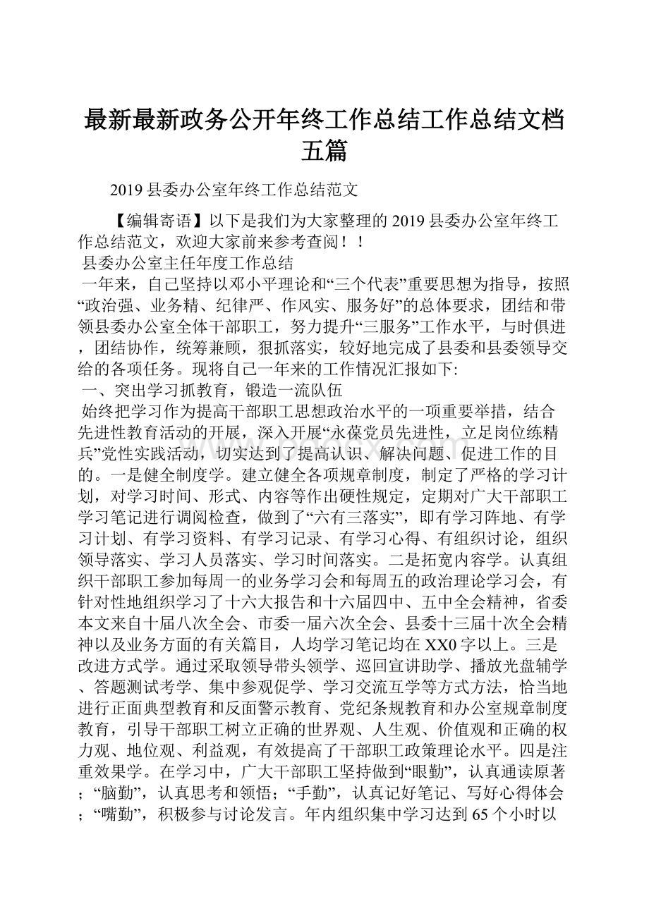 最新最新政务公开年终工作总结工作总结文档五篇.docx