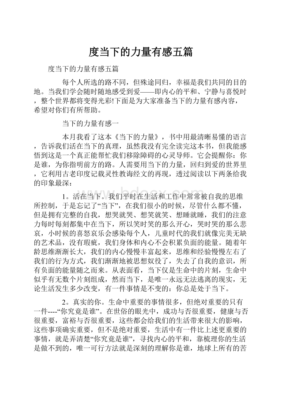 度当下的力量有感五篇.docx_第1页