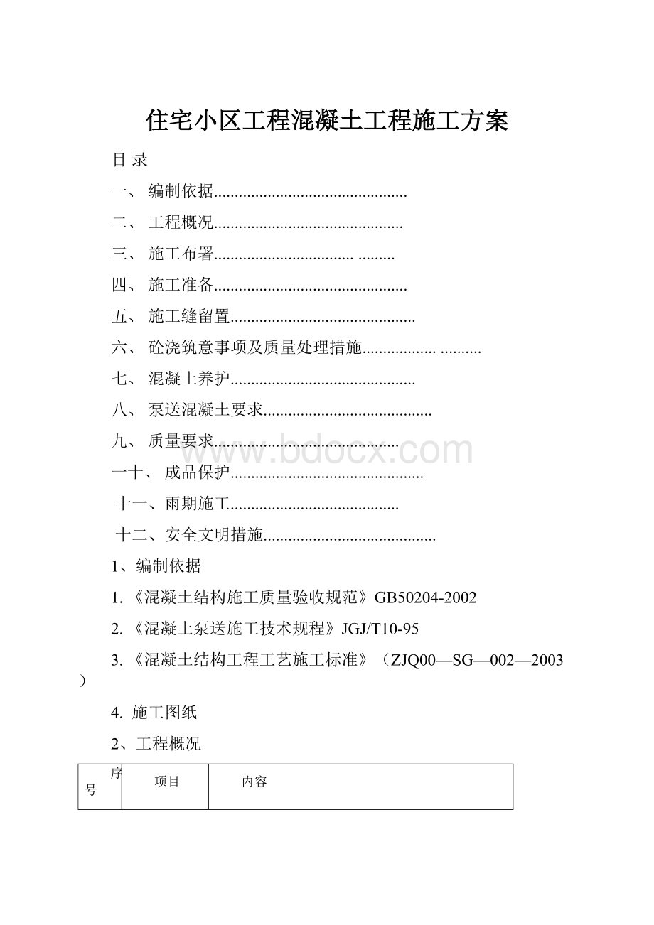 住宅小区工程混凝土工程施工方案.docx