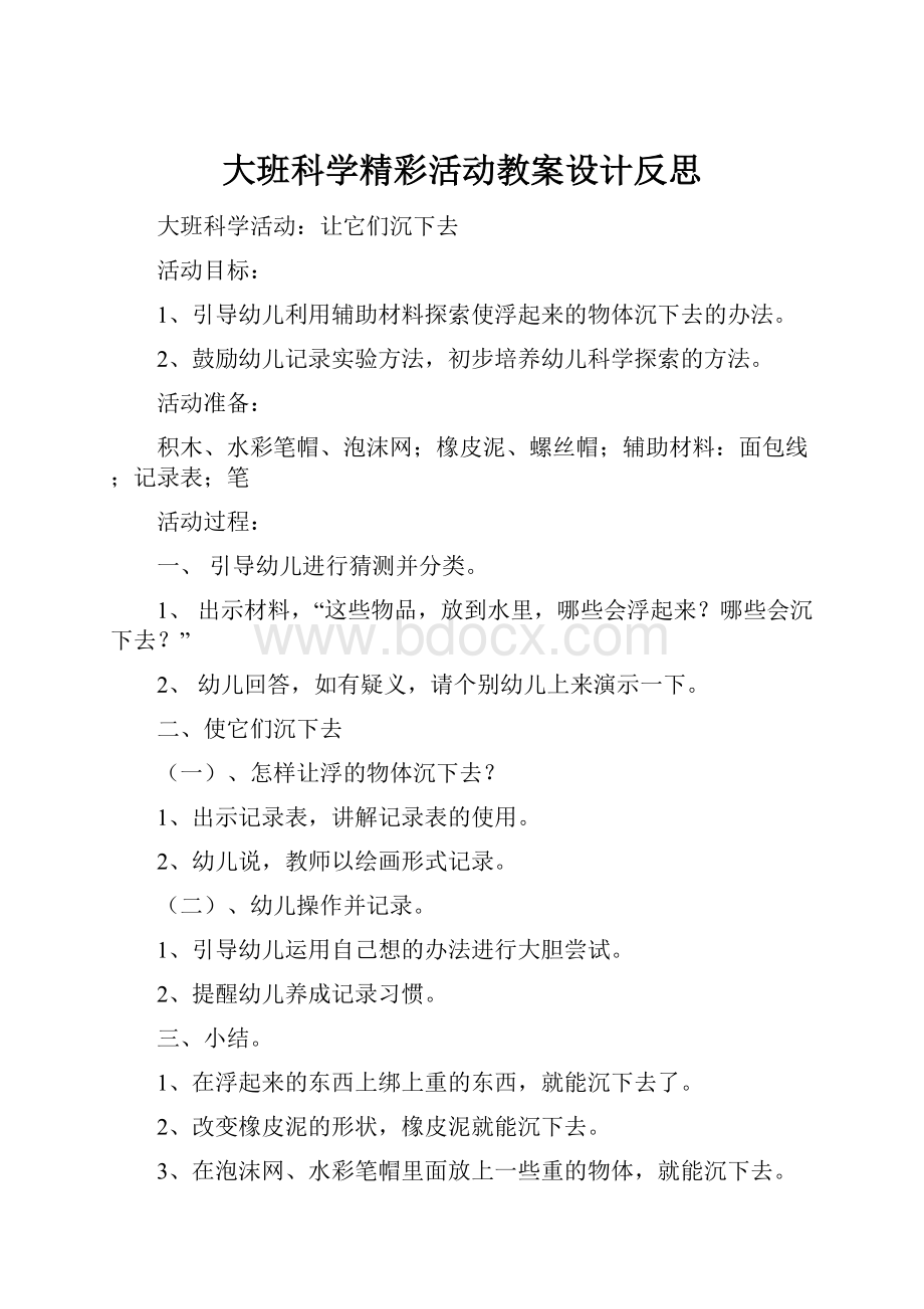 大班科学精彩活动教案设计反思.docx