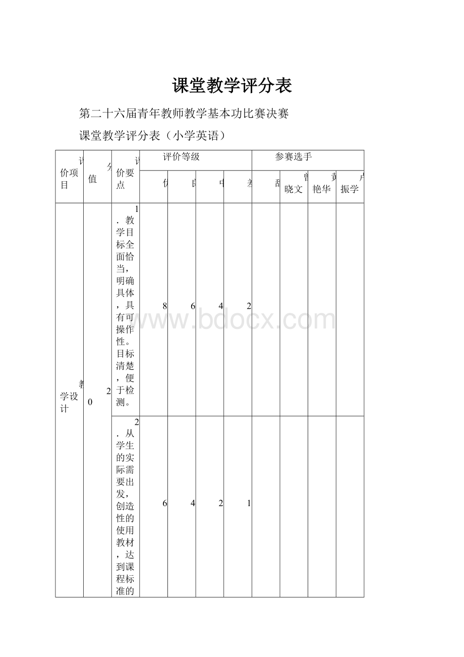 课堂教学评分表.docx