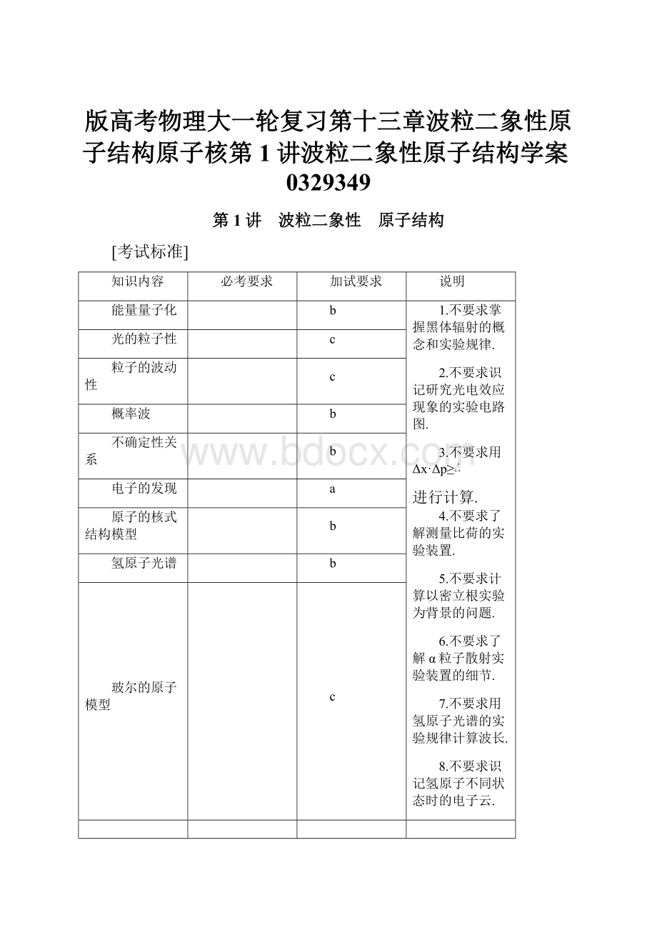 版高考物理大一轮复习第十三章波粒二象性原子结构原子核第1讲波粒二象性原子结构学案0329349.docx