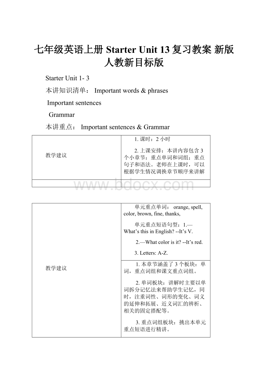 七年级英语上册 Starter Unit 13复习教案 新版人教新目标版.docx