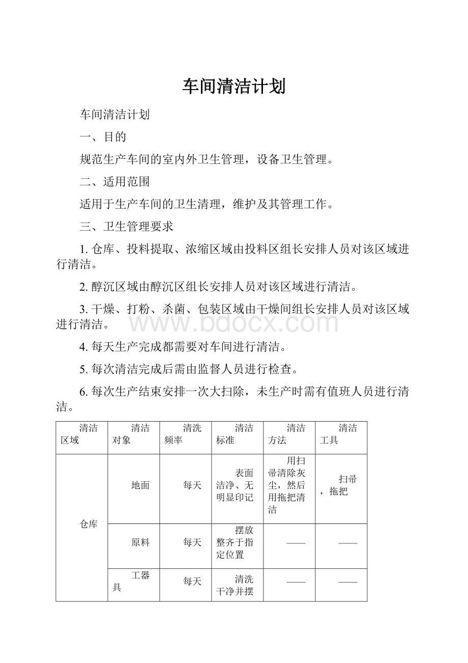 车间清洁计划.docx_第1页