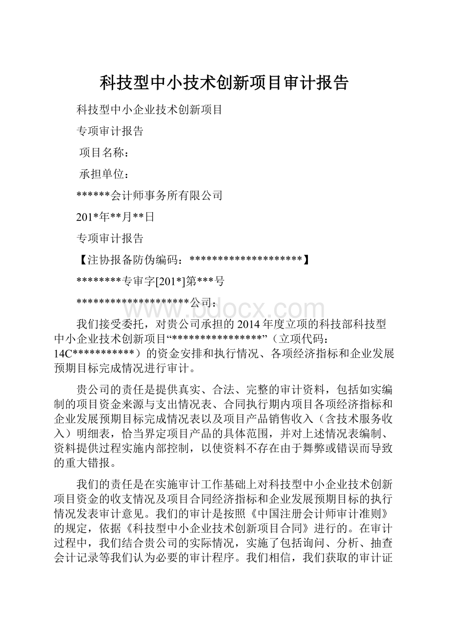 科技型中小技术创新项目审计报告.docx_第1页