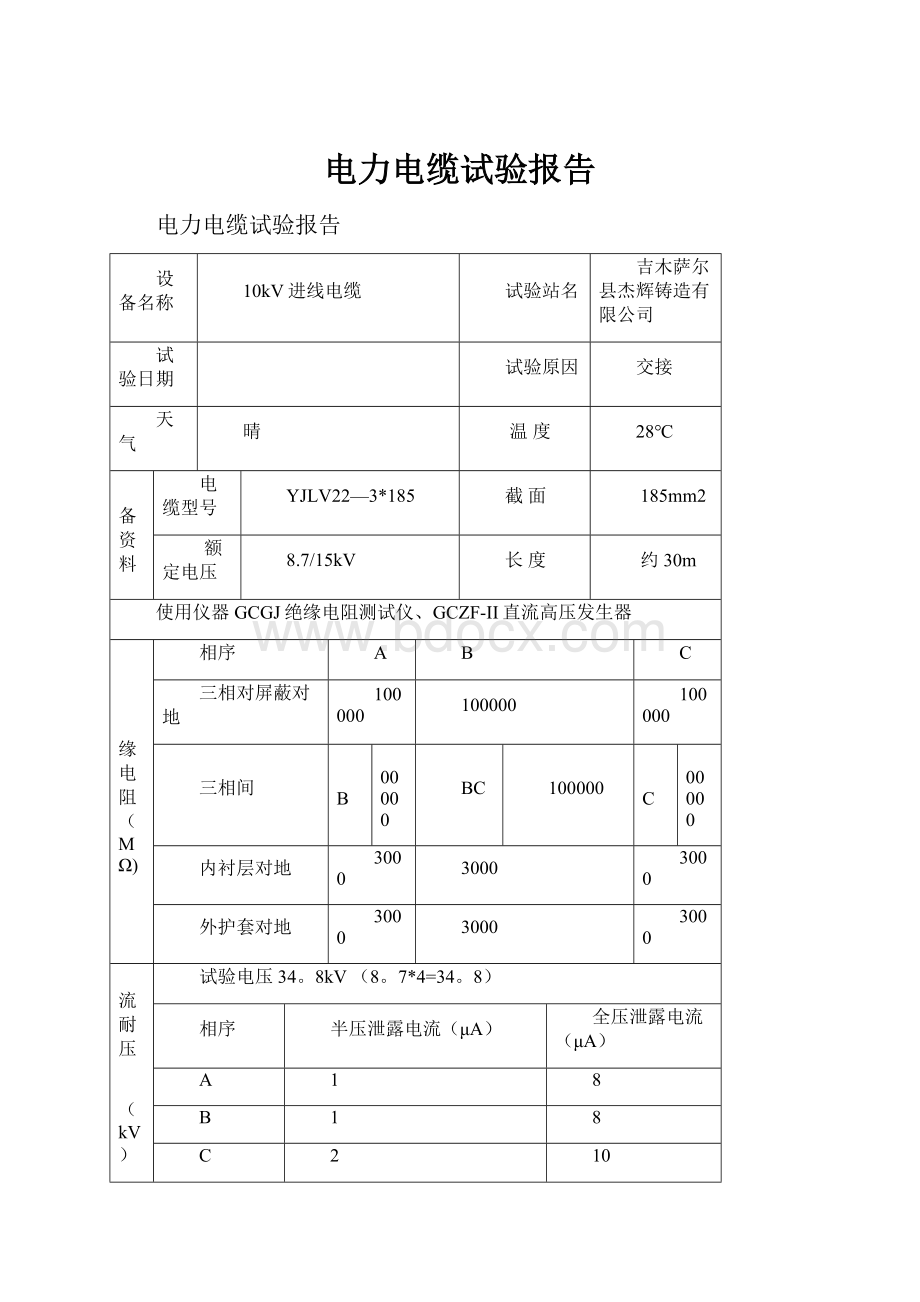 电力电缆试验报告.docx