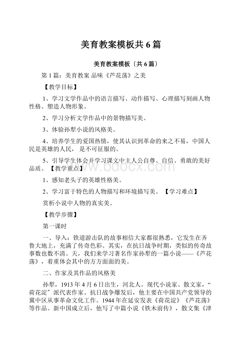 美育教案模板共6篇.docx