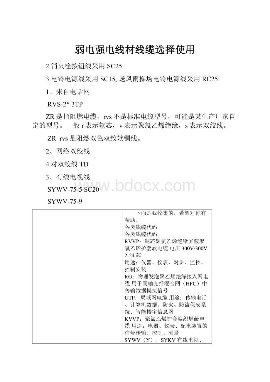 弱电强电线材线缆选择使用.docx