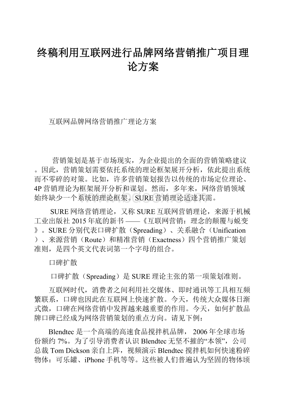 终稿利用互联网进行品牌网络营销推广项目理论方案.docx