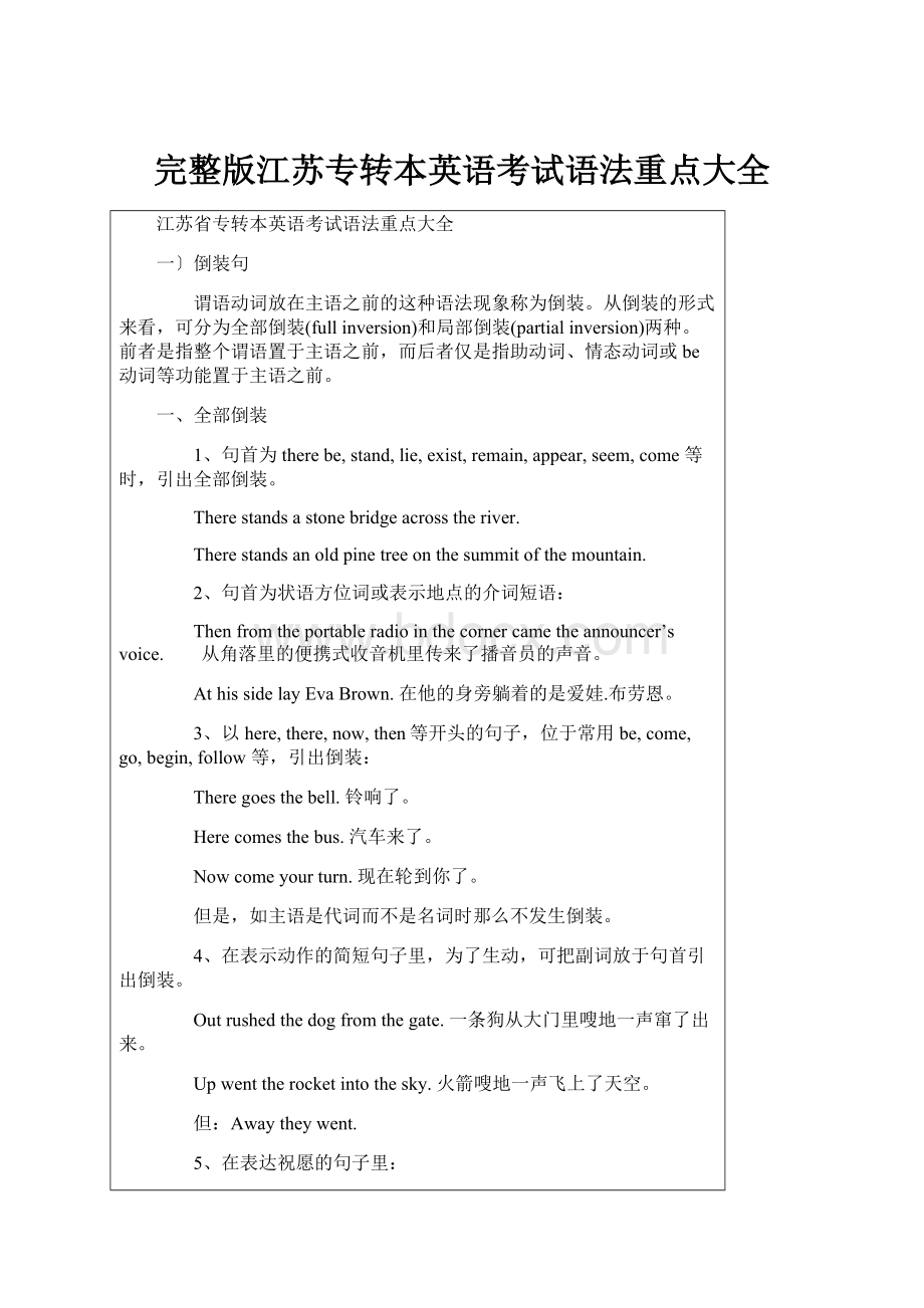 完整版江苏专转本英语考试语法重点大全.docx_第1页