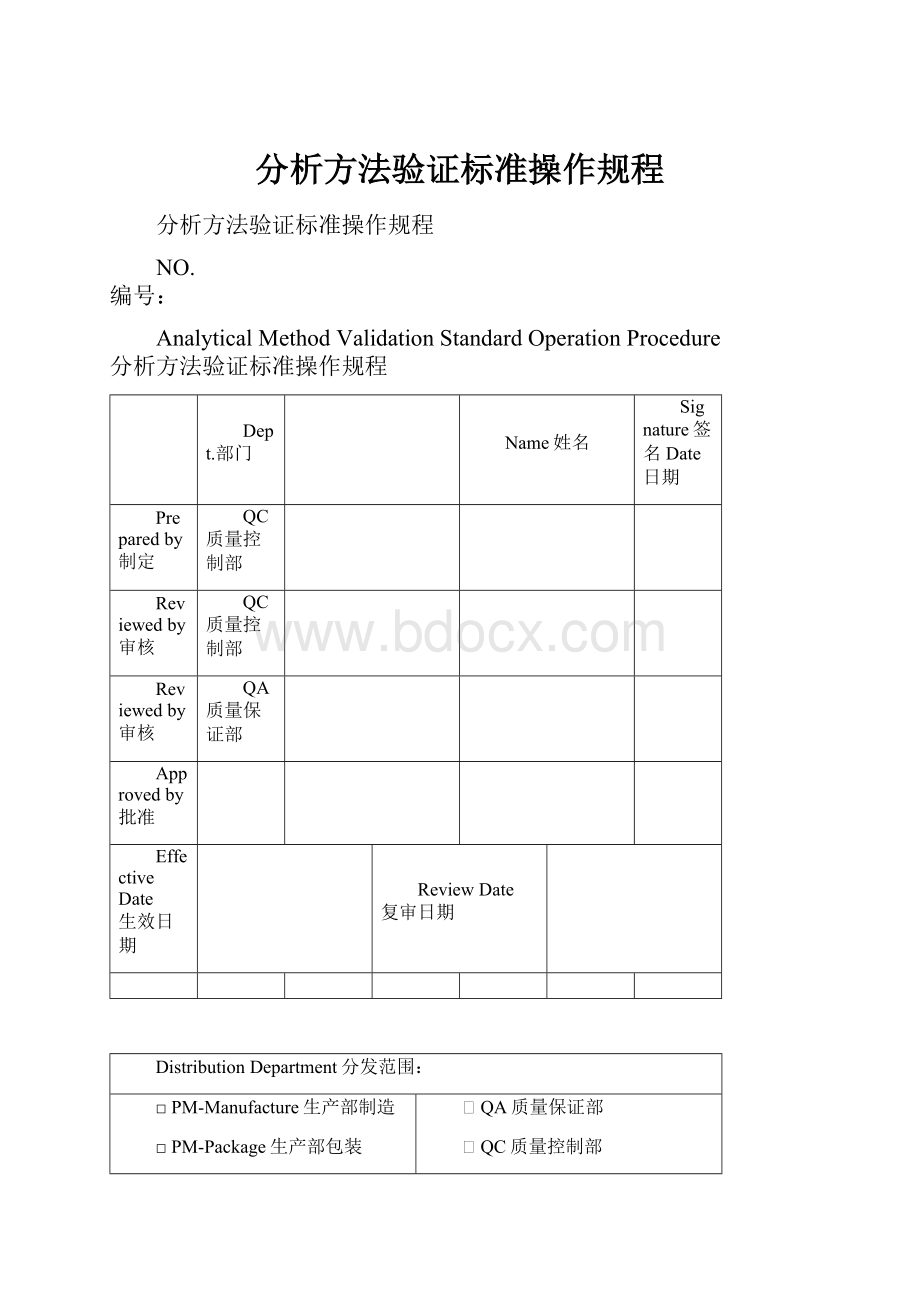 分析方法验证标准操作规程.docx