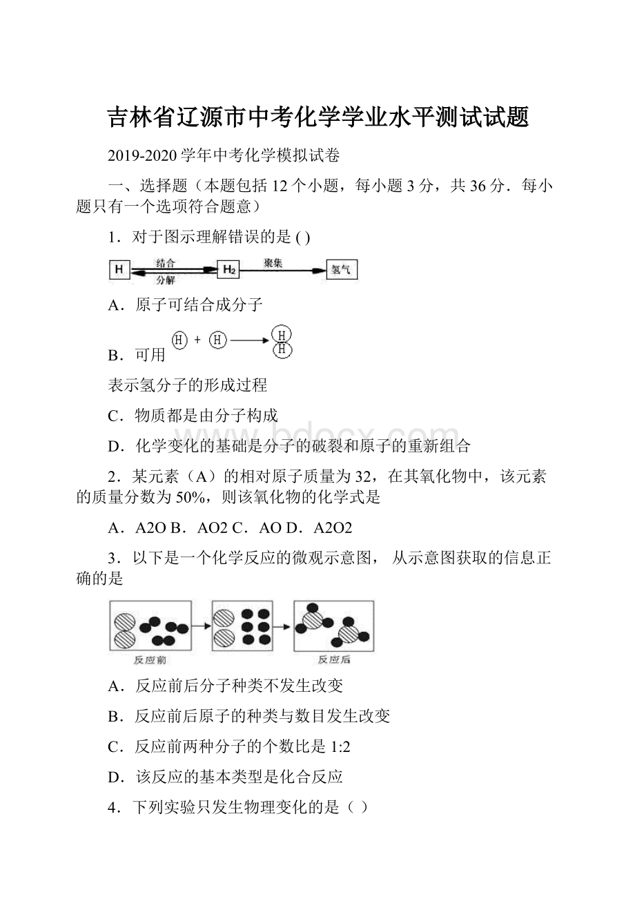 吉林省辽源市中考化学学业水平测试试题.docx_第1页