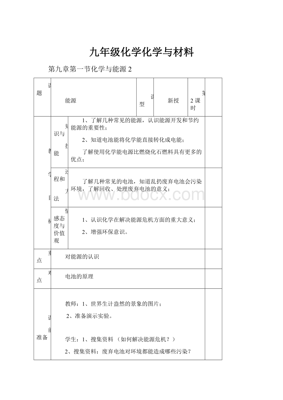 九年级化学化学与材料.docx