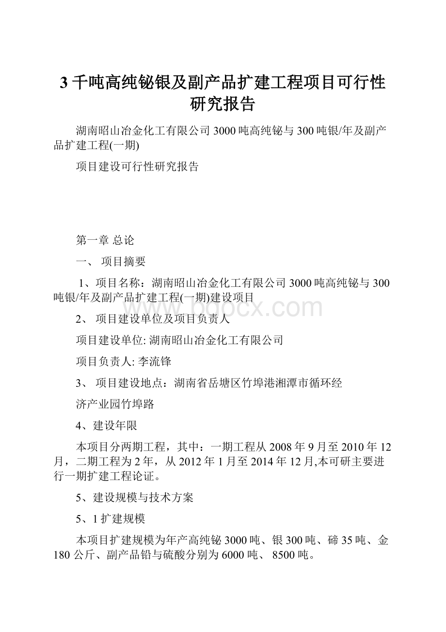 3千吨高纯铋银及副产品扩建工程项目可行性研究报告.docx_第1页