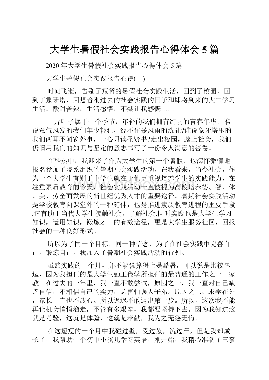 大学生暑假社会实践报告心得体会5篇.docx