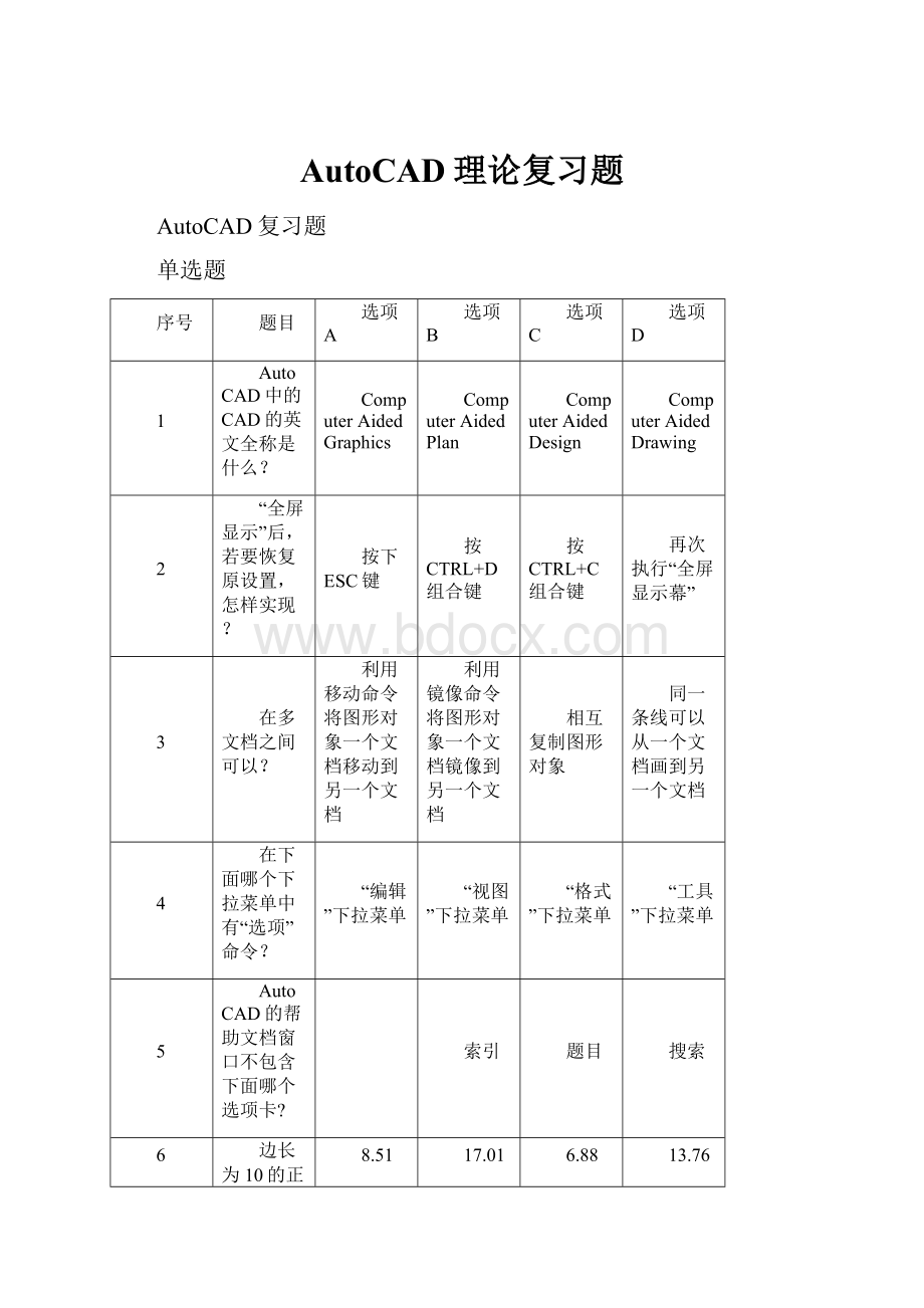 AutoCAD理论复习题.docx