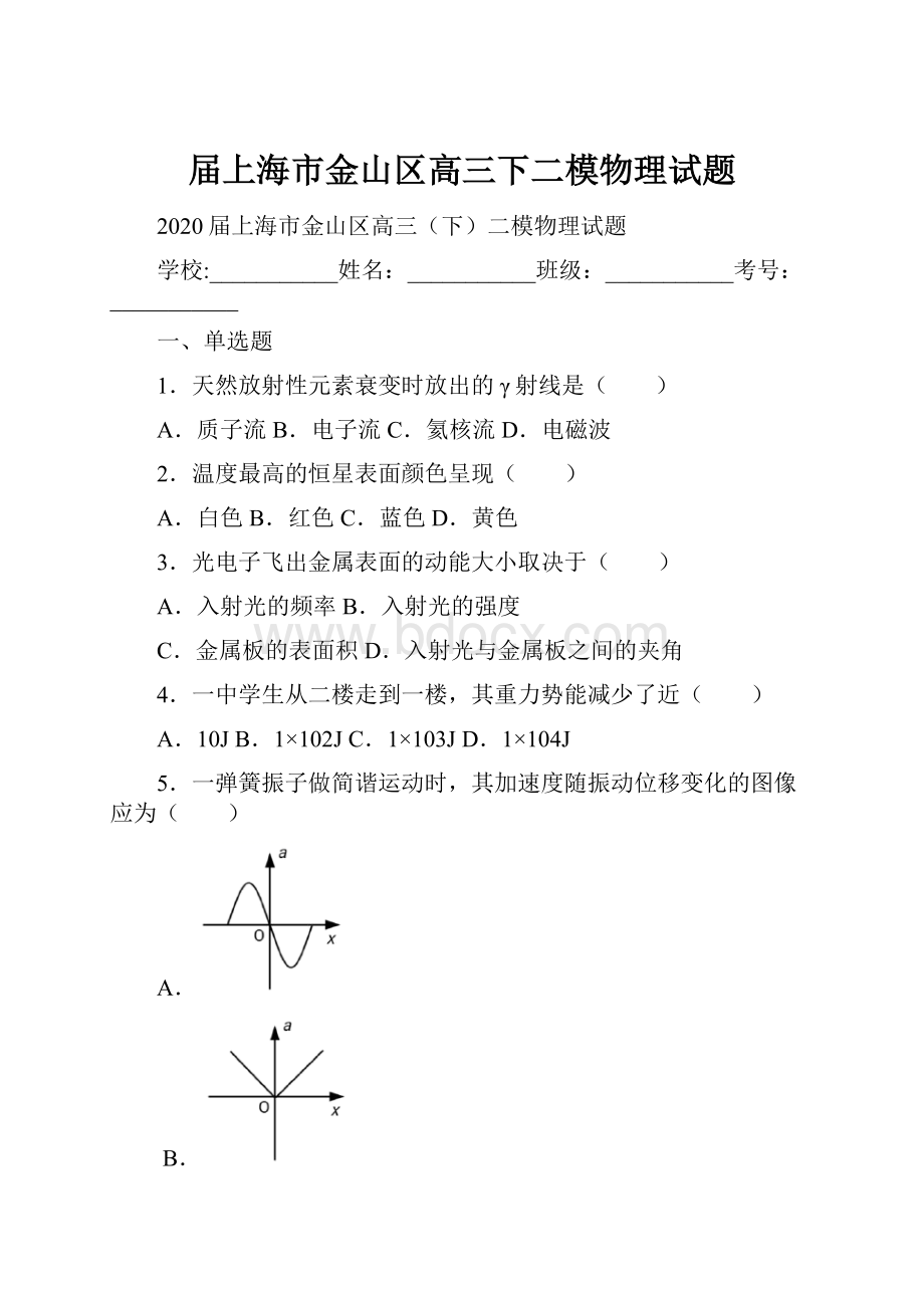 届上海市金山区高三下二模物理试题.docx