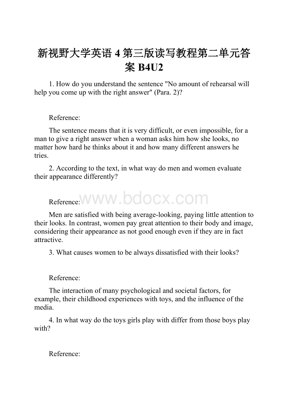 新视野大学英语4第三版读写教程第二单元答案B4U2.docx