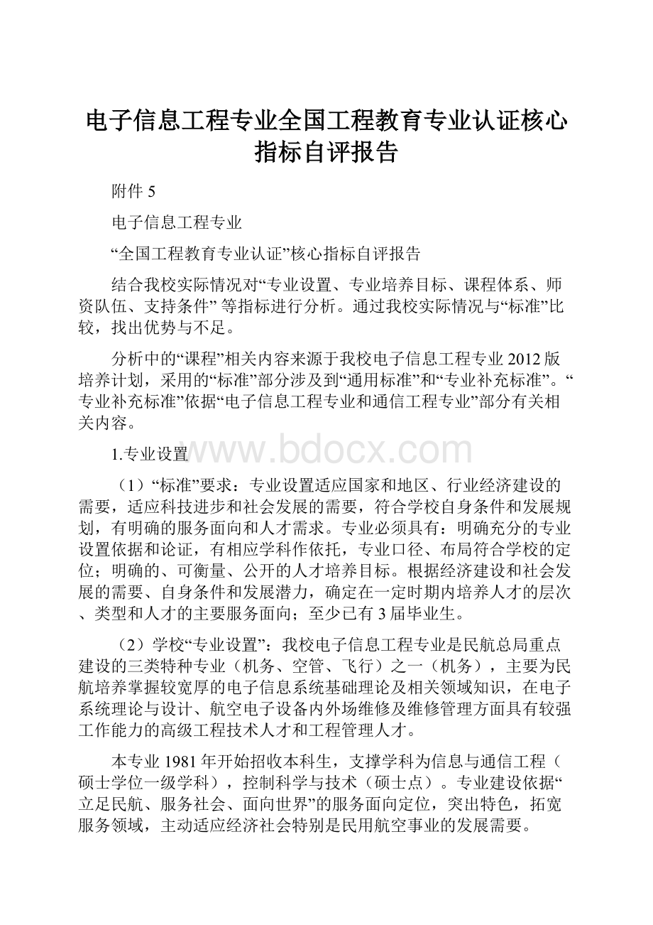 电子信息工程专业全国工程教育专业认证核心指标自评报告.docx_第1页