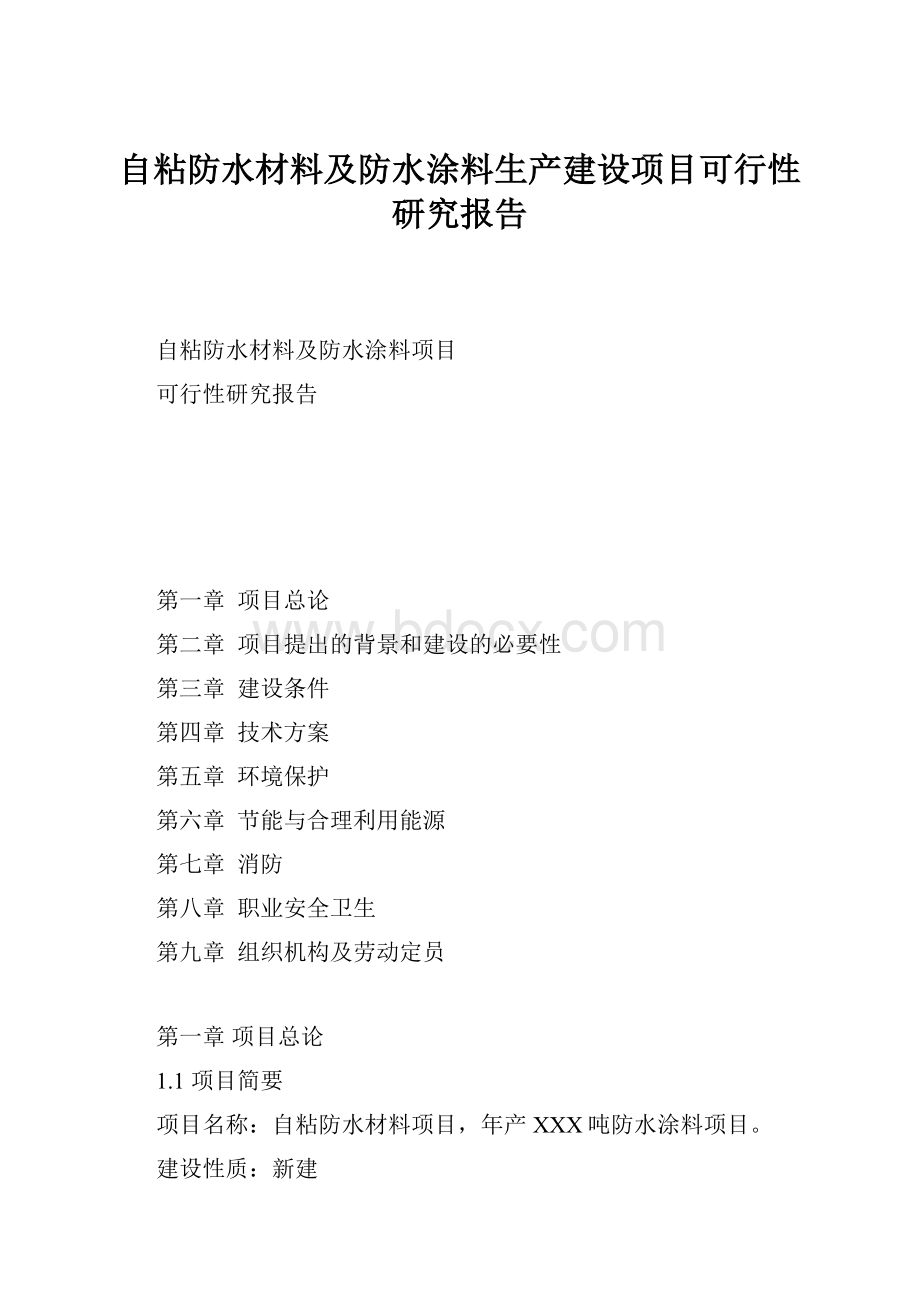 自粘防水材料及防水涂料生产建设项目可行性研究报告.docx_第1页