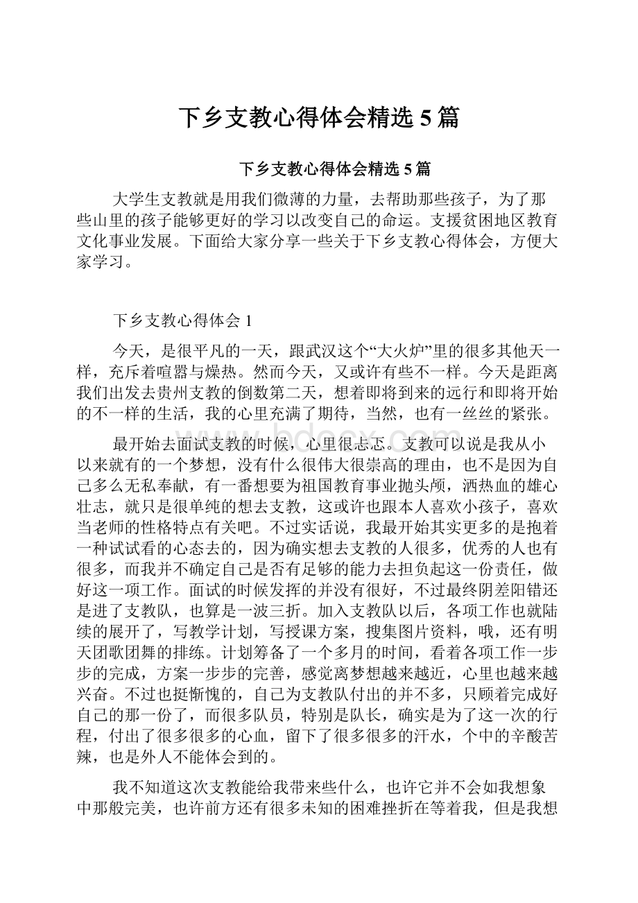 下乡支教心得体会精选5篇.docx_第1页