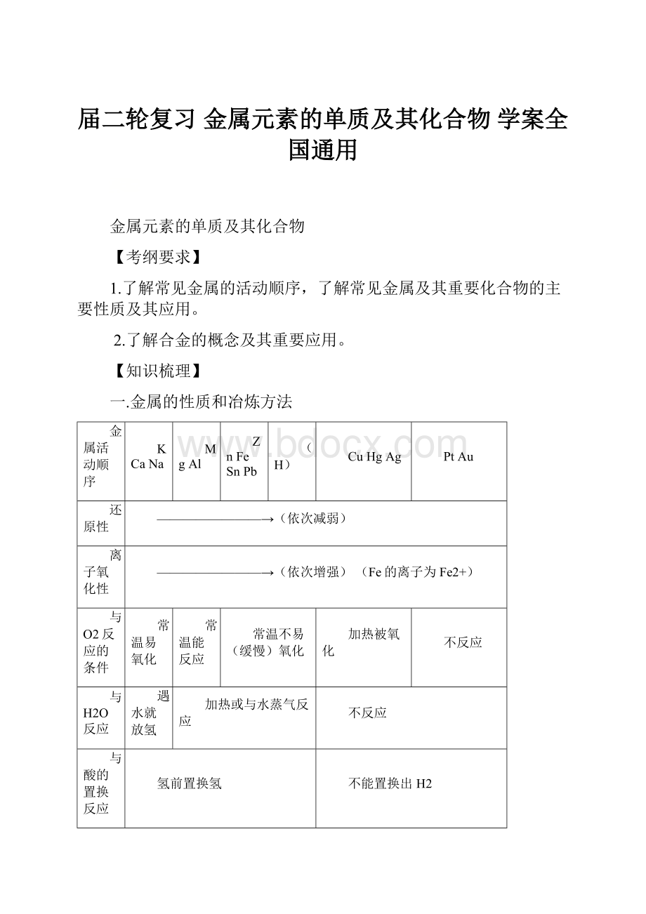 届二轮复习 金属元素的单质及其化合物 学案全国通用.docx_第1页