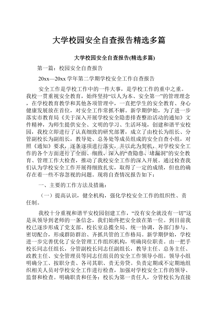 大学校园安全自查报告精选多篇.docx