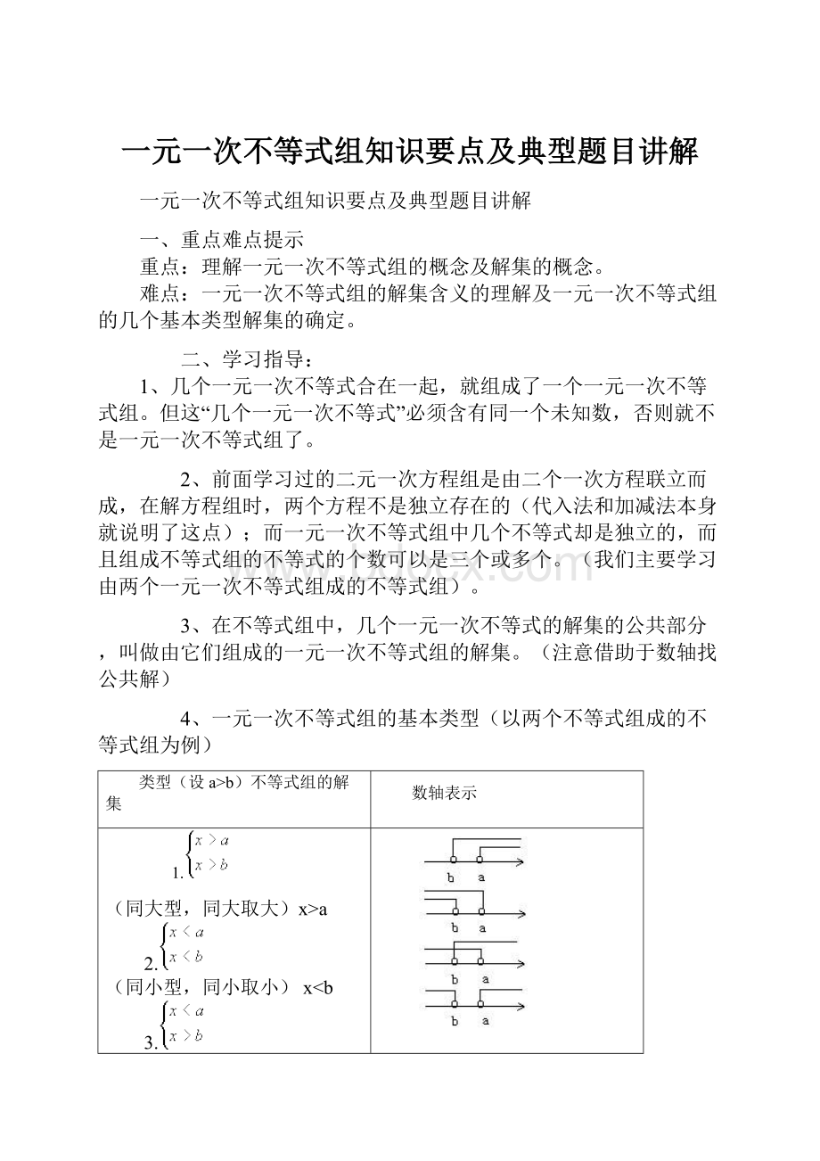 一元一次不等式组知识要点及典型题目讲解.docx