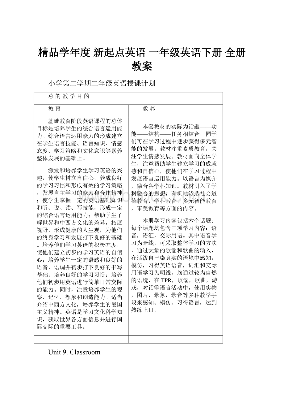 精品学年度 新起点英语 一年级英语下册 全册教案.docx_第1页