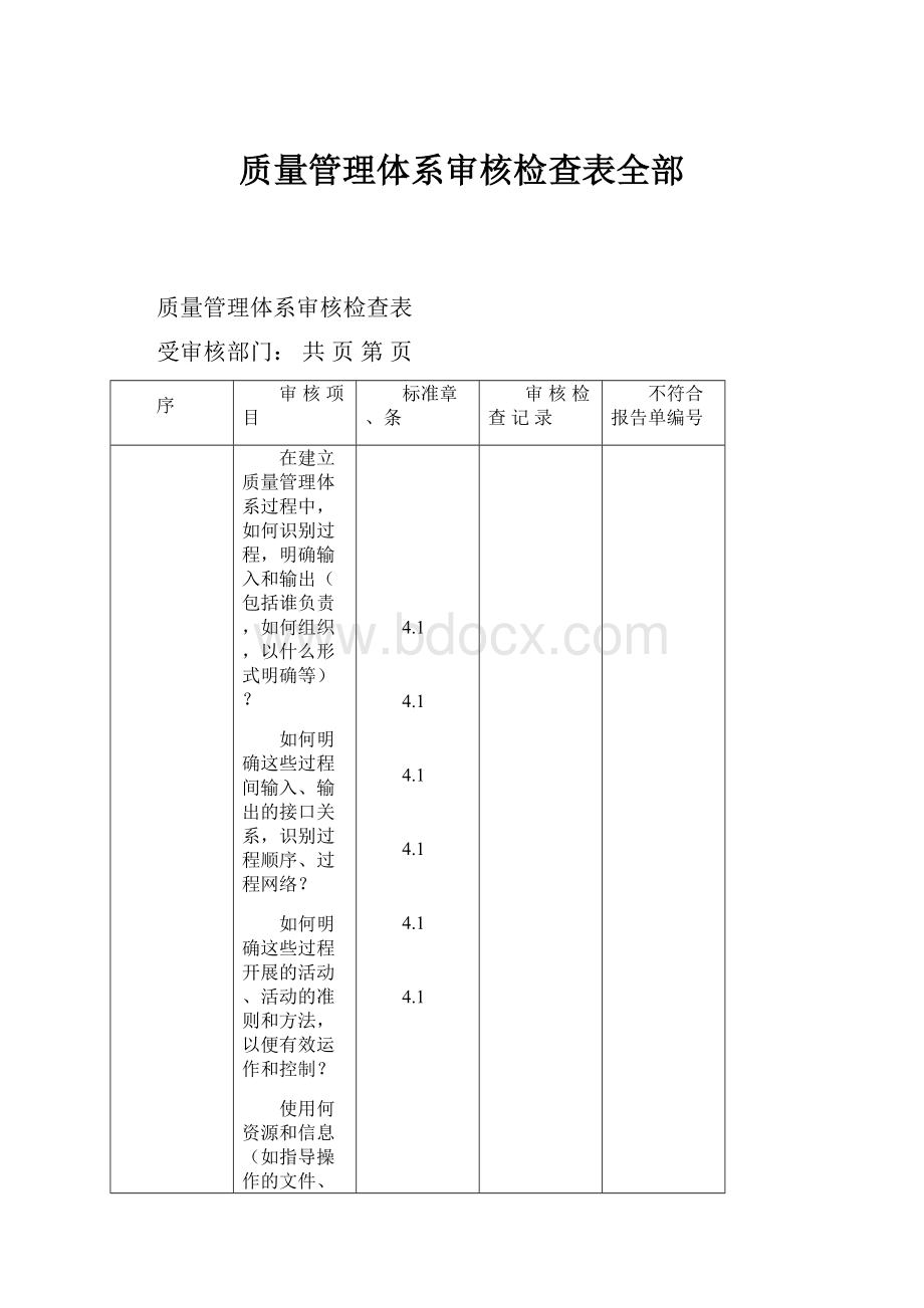 质量管理体系审核检查表全部.docx