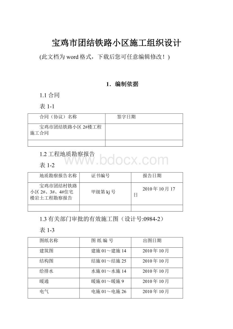 宝鸡市团结铁路小区施工组织设计.docx