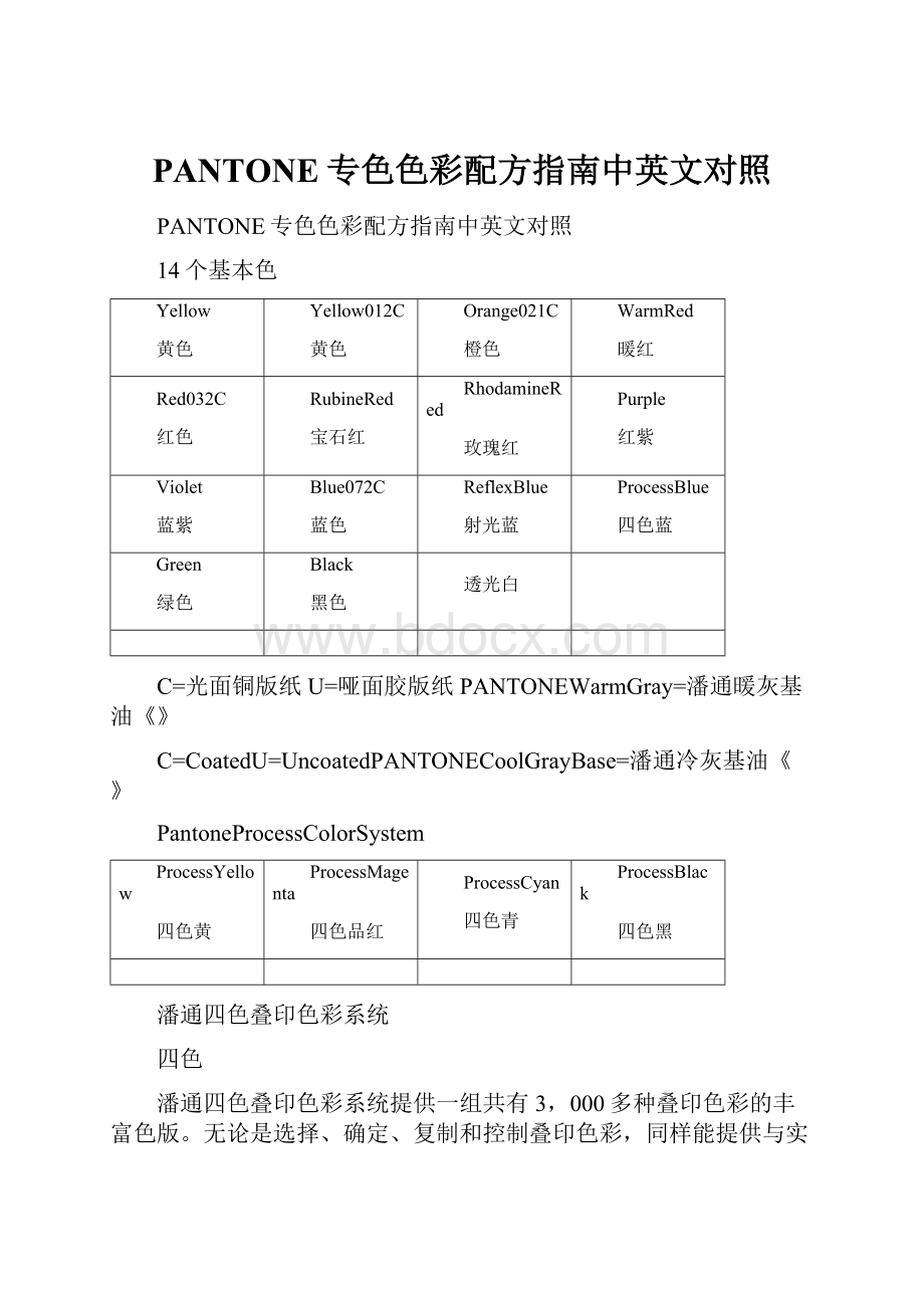 PANTONE专色色彩配方指南中英文对照.docx