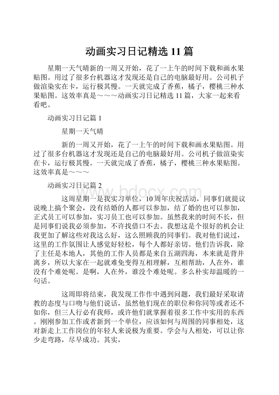 动画实习日记精选11篇.docx