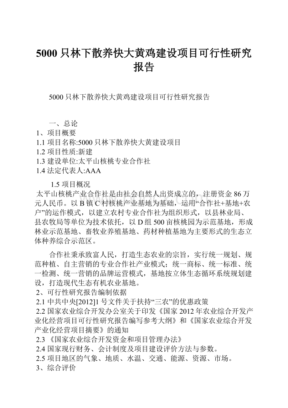 5000只林下散养快大黄鸡建设项目可行性研究报告.docx_第1页