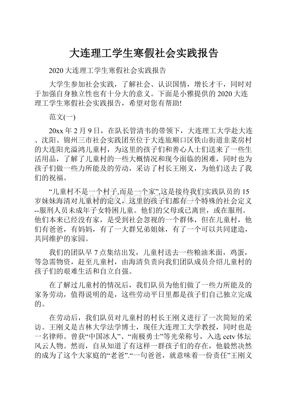 大连理工学生寒假社会实践报告.docx