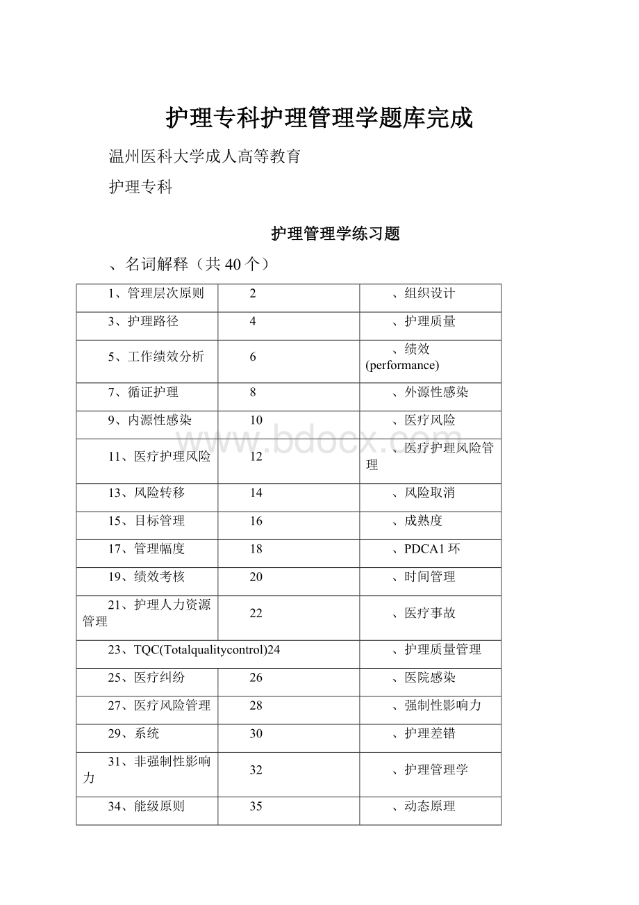 护理专科护理管理学题库完成.docx_第1页