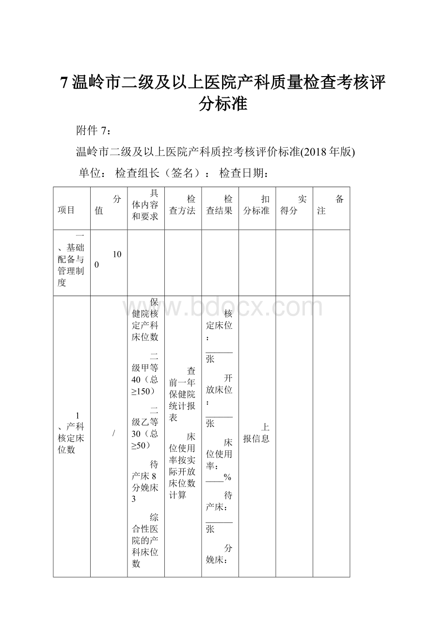 7温岭市二级及以上医院产科质量检查考核评分标准.docx