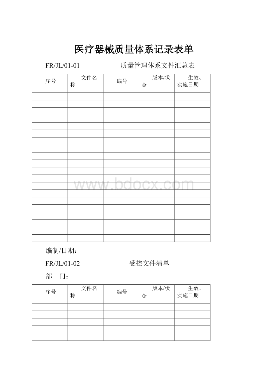 医疗器械质量体系记录表单.docx_第1页