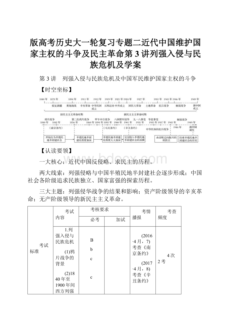 版高考历史大一轮复习专题二近代中国维护国家主权的斗争及民主革命第3讲列强入侵与民族危机及学案.docx