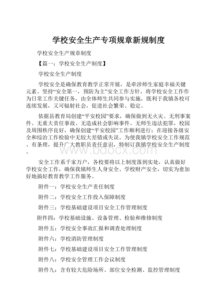 学校安全生产专项规章新规制度.docx