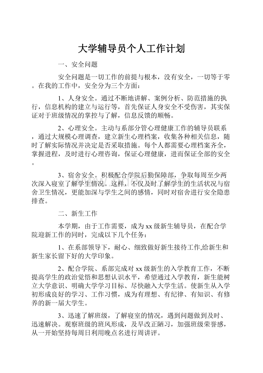 大学辅导员个人工作计划.docx