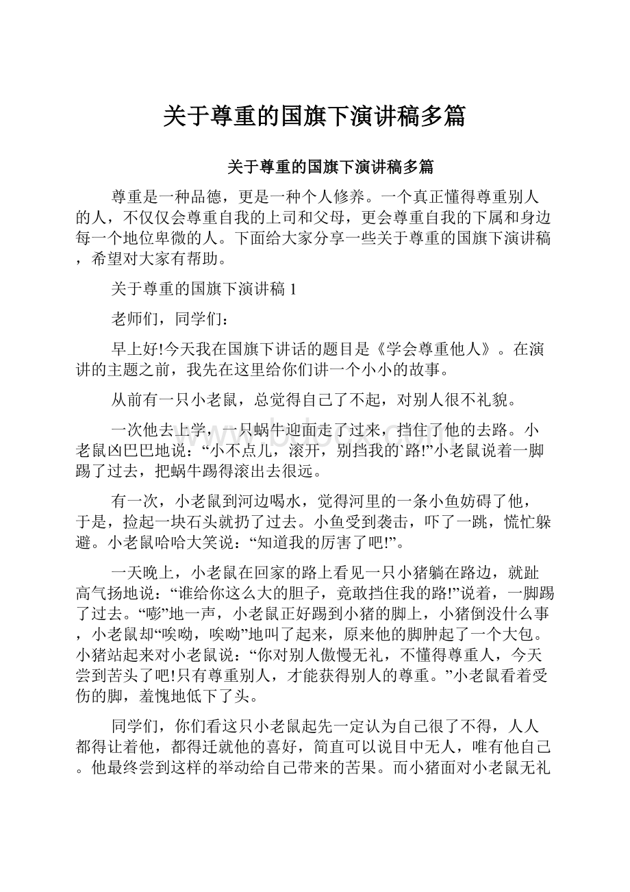 关于尊重的国旗下演讲稿多篇.docx